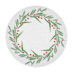 Planche À Découper Watercolor Feuilles et Berries Wreath