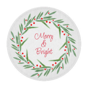 Planche À Découper Watercolor Feuilles et Berries Wreath