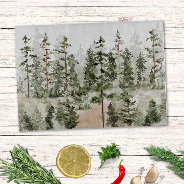 Planche à découper Watercolor Rustic Green Forest (In situ )