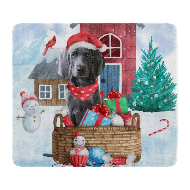 Planche À Découper Weimaraner Chien dans la neige Maison de Chien de  (Devant)