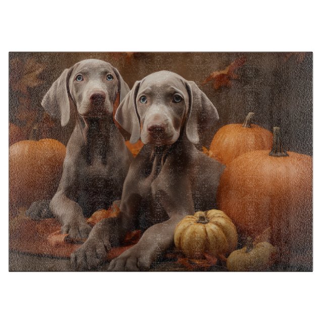 Planche À Découper Weimaraner Chiot Automne Citrouille délice (Devant)