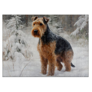 Planche À Découper Welsh Terrier Laisser Neige Noël