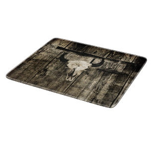 Planche À Découper Western Bull Skull Barn Wood Sepia Vintage Russe