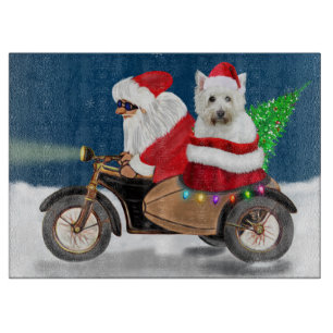 Planche À Découper Westie's Festive Ride : Le Père Noël sur une moto