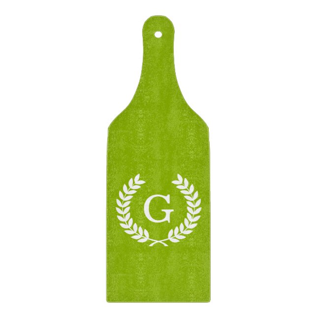 Planche À Découper Wheat vert Laurel Wreath Initial Monogram (Devant)