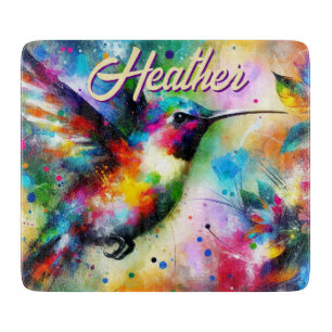 Planche À Découper Whimsical Colorful Hummingbird Bird Personnalisé
