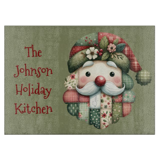 Planche À Découper Whimsical Patchwork Santa Folk Christmas (Devant)