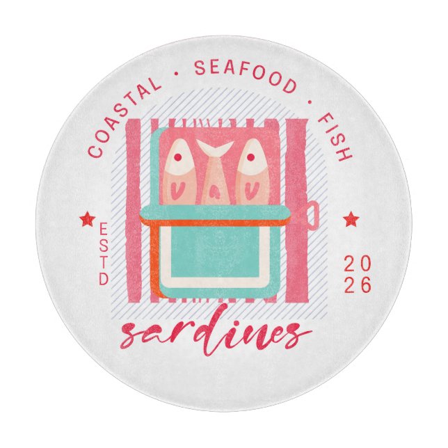 Planche À Découper Whimsical Sardines Coastal Beach Pink (Devant)