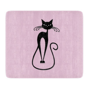 Planche À Découper Whimsical Skinny Chat noir rose