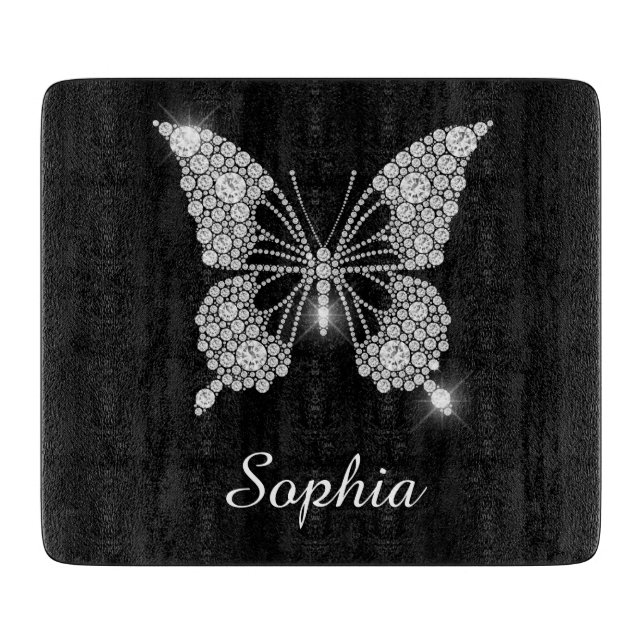 Planche À Découper White Diamond Butterfly, DIY Script Nom, Black (Devant)