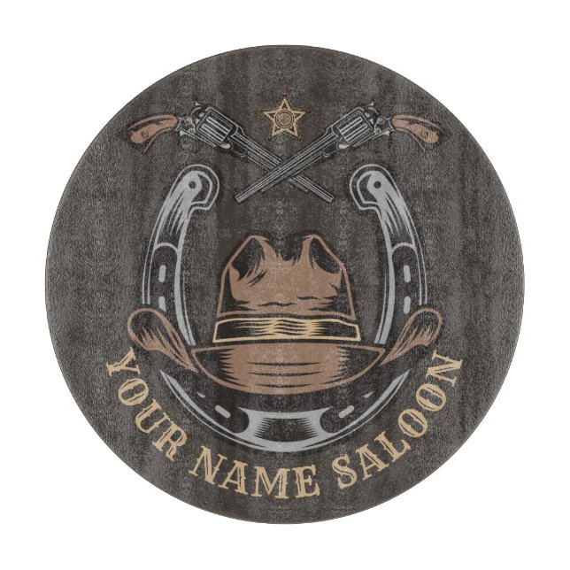 Planche À Découper Wild West Revolver Horseshoe Western Cowboy Saloon (Devant)