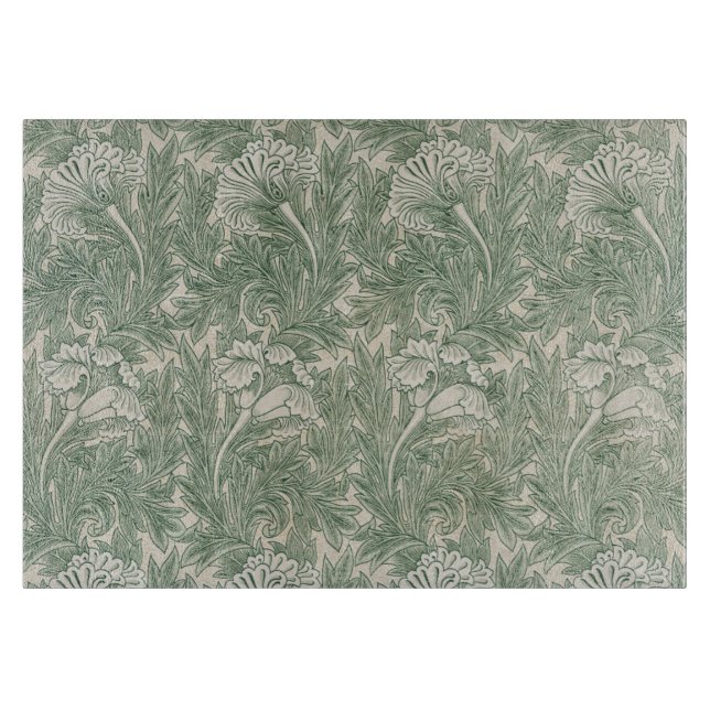 Planche À Découper William Morris tulip fond textile vert (Devant)