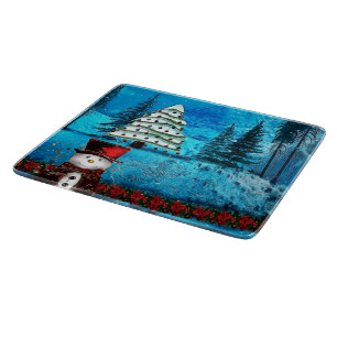 Planche À Découper Winter Lake Christmas Folk Art