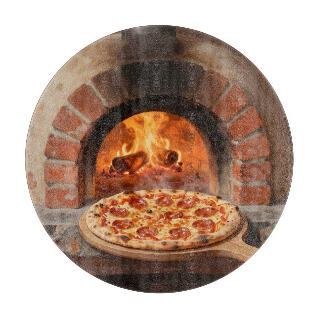 Planche À Découper Wood-Fired Pepperoni Pizza Rustic Italian  (Devant)