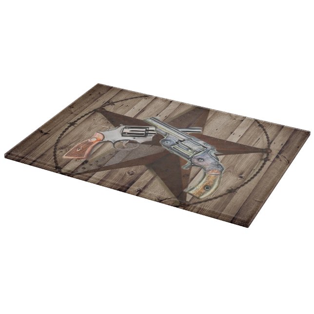 Planche À Découper Woodgrain texas star cowboy western country pistol (Coin)