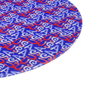Planche À Découper Word Art USA Texte, Bleu-12in ROND CUTTING BOARD