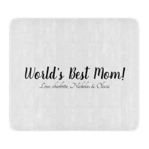 Planche À Découper World’s Best Mom noir blanc script personnalisé él