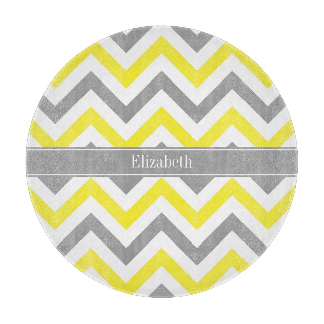 Planche À Découper Yellow Dk Gray White LG Chevron Gray Nom Monogram (Devant)
