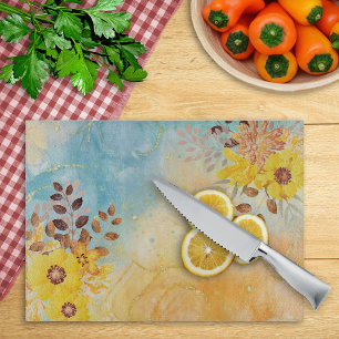 Planche À Découper Yellow Flower Blue Marble Watercolor Shabbat