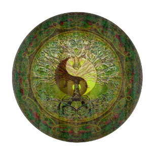 Planche À Découper Yin vert Yang avec l'arbre de la vie
