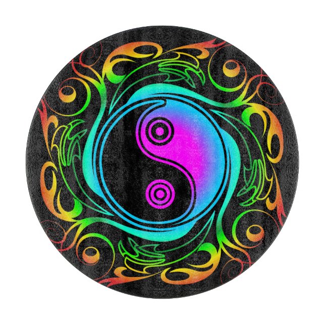 Planche À Découper Yin Yang Psychedelic Rainbow Tattoo (Devant)