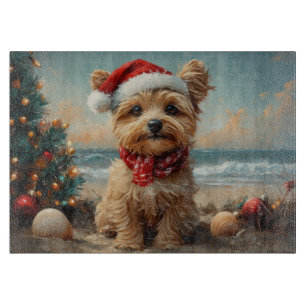 Planche À Découper Yorkipod Chien Noël Plage Vintage de Noël