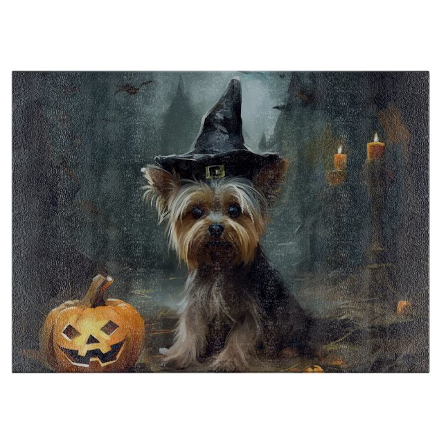 Planche À Découper Yorkshire Terrier Citrouilles Halloween effrayant (Devant)