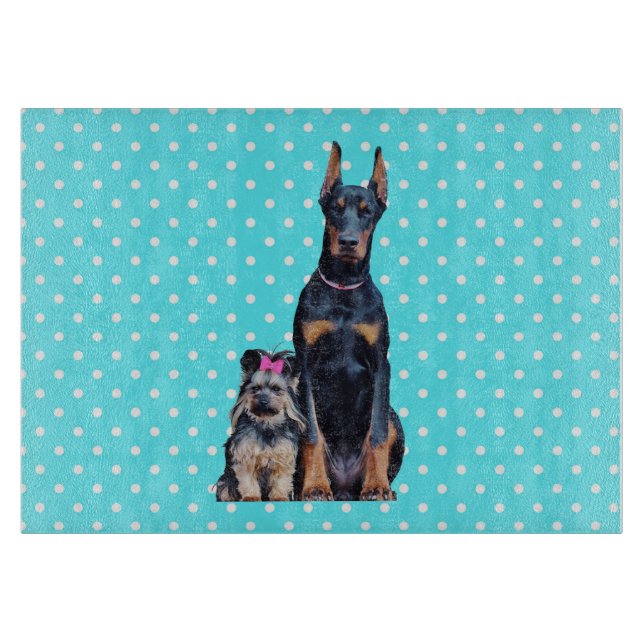 Planche À Découper Yorkshire Terrier Doberman Pois bleus (Devant)
