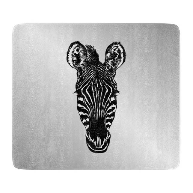 Planche À Découper Zebra Head sur Silver (Devant)