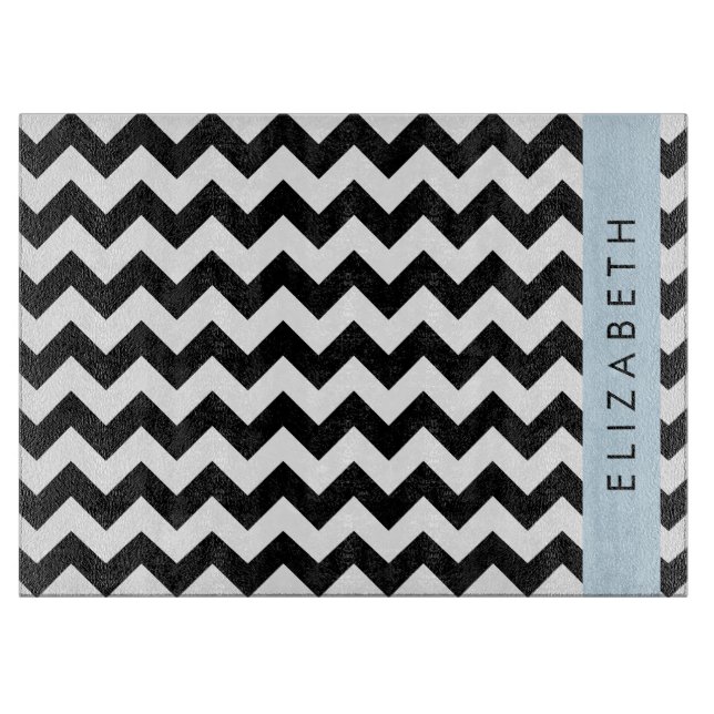 Planche À Découper Zigzag noir et blanc, Motif Chevron, Votre nom (Devant)