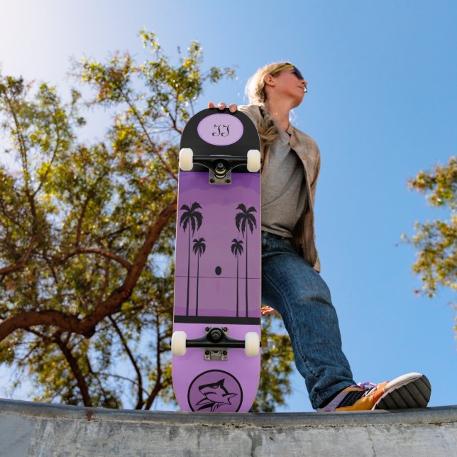 Planche à skateboard de requins tropicaux violet c (Extérieur 1)