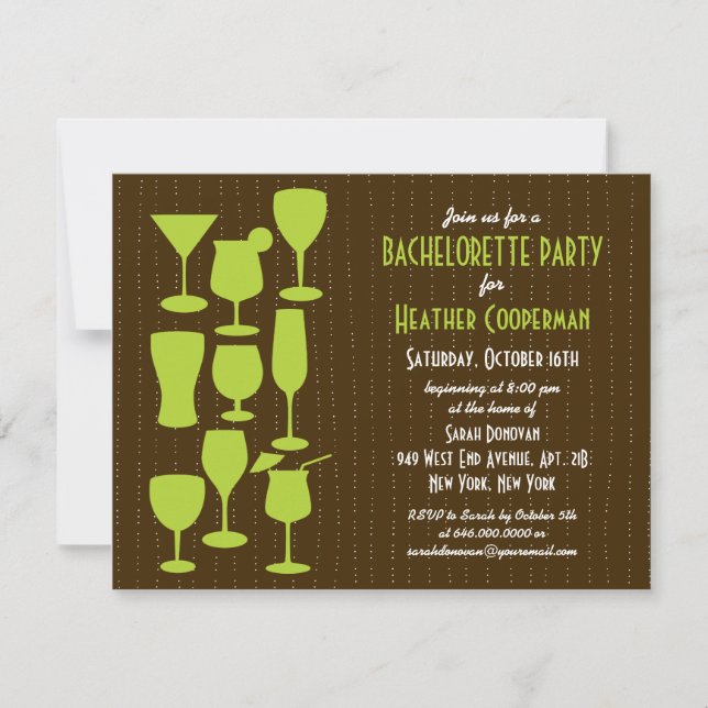 Planche Cocktails Bachelorette Fête Invitation (Devant)