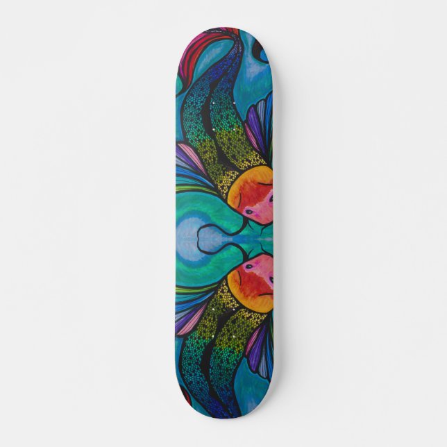 Planche De Skateboard Bleu Avec Rainbow Koi Poisso (Devant)