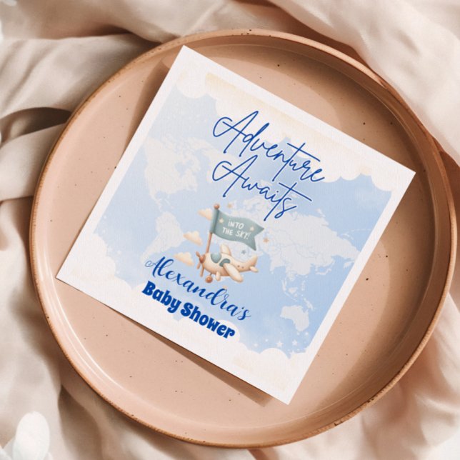 Plane Adventure Awaits Baby Shower Napkin (Creator Uploaded)