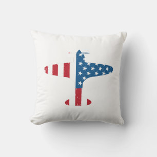 Plane Aircraft USA Flag Veteran Pilot Gift Throw Pillow