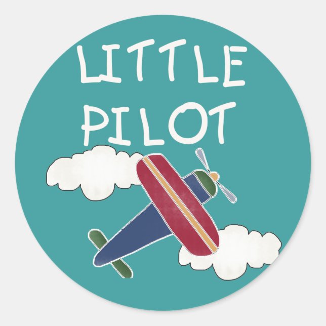 Plane and Clouds Little Pilot Classic Round Sticker (Front)