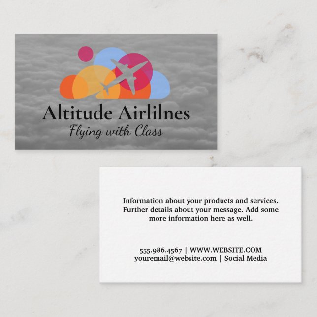 Plane and Colourful Circles Logo | Clouds Business Card (Front/Back)