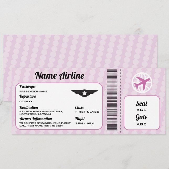 Plane Birthday Airplane Ticket Party Pink Invite (Front/Back)