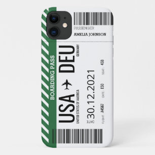 Plane Boarding Ticket (Personalize) - EMERALD iPhone 11 Case