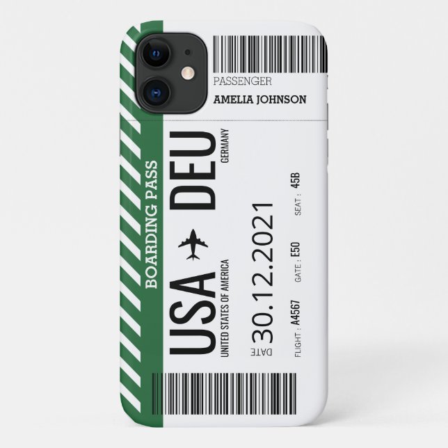 Plane Boarding Ticket (Personalize) - EMERALD Case-Mate iPhone Case (Back)