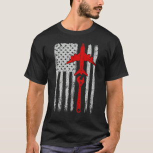 Plane Engineer Mechanic Retro Us Flag Aircraft Mec T-Shirt