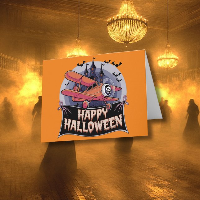 Plane flying over happy halloween banner  card (Creator Uploaded)