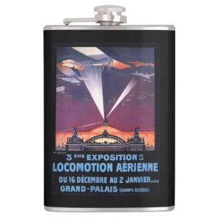Plane Flying Over Searchlight Poster Hip Flask