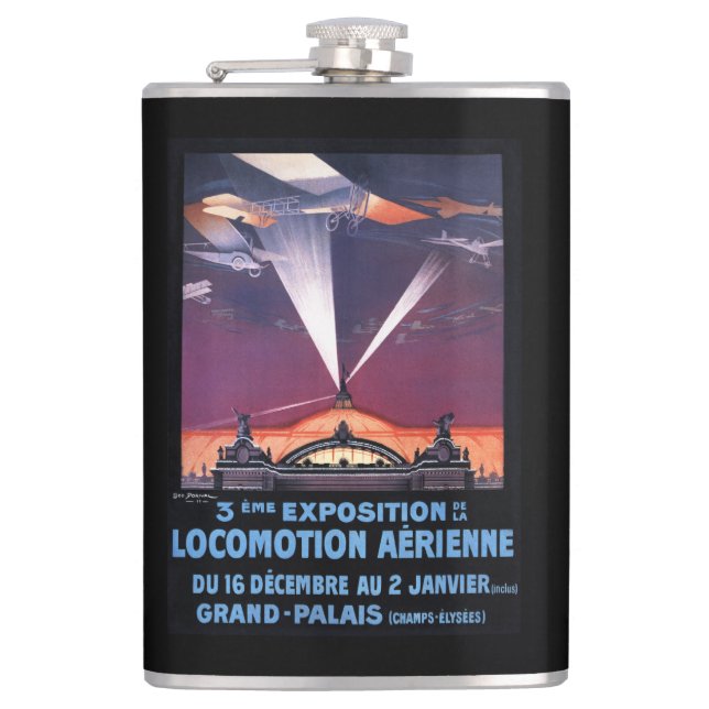 Plane Flying Over Searchlight Poster Hip Flask (Front)