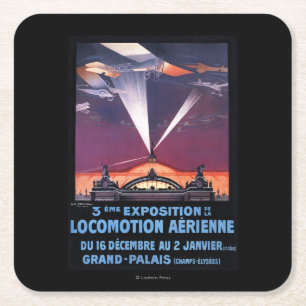 Plane Flying Over Searchlight Poster Square Paper Coaster