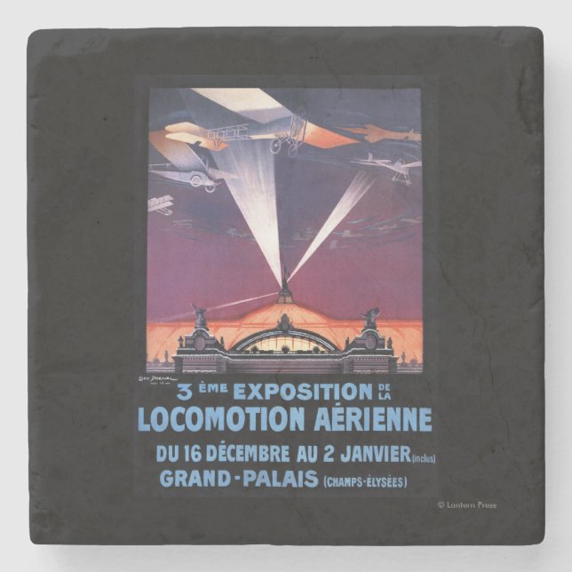 Plane Flying Over Searchlight Poster Stone Coaster (Front)