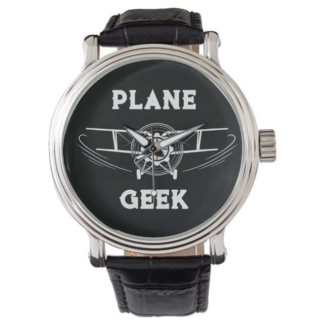 Plane GEEK Typography & Airplane,Black,Simple  Watch (Front)