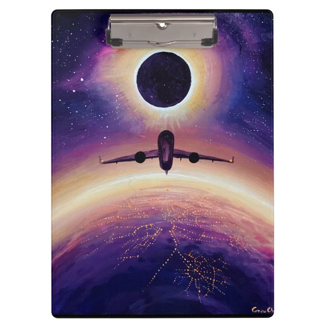 Plane in flight city and eclipse clipboard (Front)