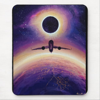 Plane in flight city and eclipse mouse pad