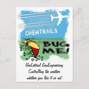 Plane spraying chemtrails on terrified insect postcard